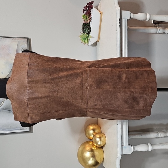 ✨Chico's Edgy Faux Suede / Faux Leather Long Vest | Java Brown | Size 0 (US S/4 - Picture 3 of 12